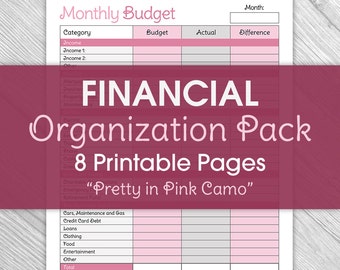 Printable Budget Planner - Pink Camouflage - Printable Bill Tracker, Printable Finance, Budget, Printable Bill Log, To Do List, Camo