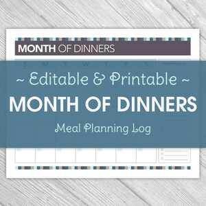 Printable Editable Month of Dinners Log, Monthly Dinners, Kitchen Organization, Dinner Planning, Meal Planner squares