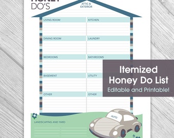 Printable Editable Honey Do List - Things to Do List, Home Organization, Home Repair, Instant Download, Printable