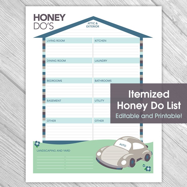 Printable Editable Honey Do List - Things to Do List, Home Organization, Home Repair, Instant Download, Printable