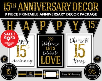 15th Anniversary - Happy Anniversary Decorations - 15th Wedding Anniversary Party Decor - DIY Party - Printable Anniversary Decorations
