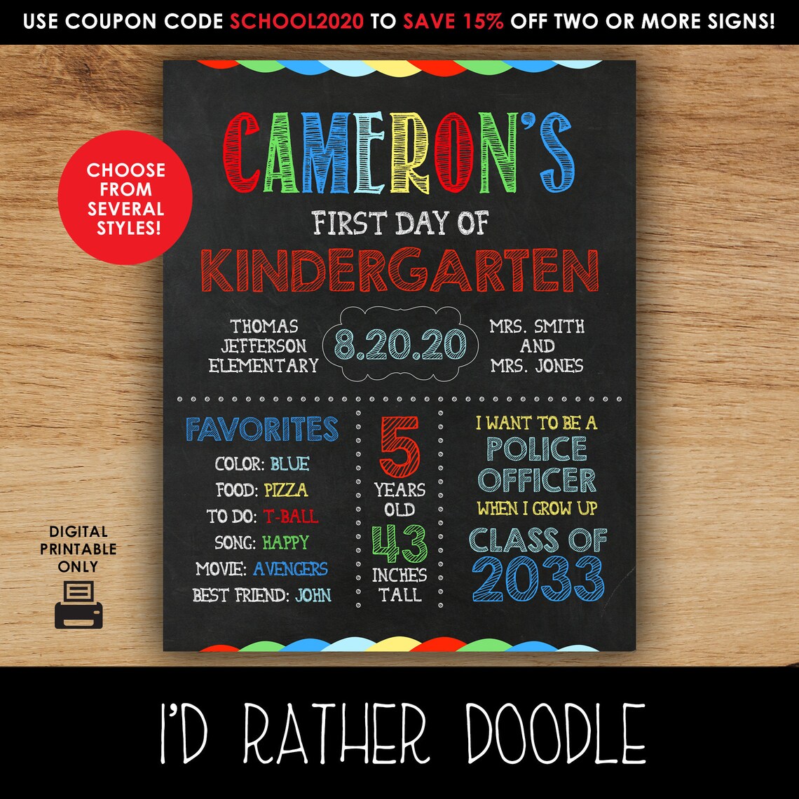 First Day of School Sign - Boy or Girl - School Bus - Chalkboard Sign ...