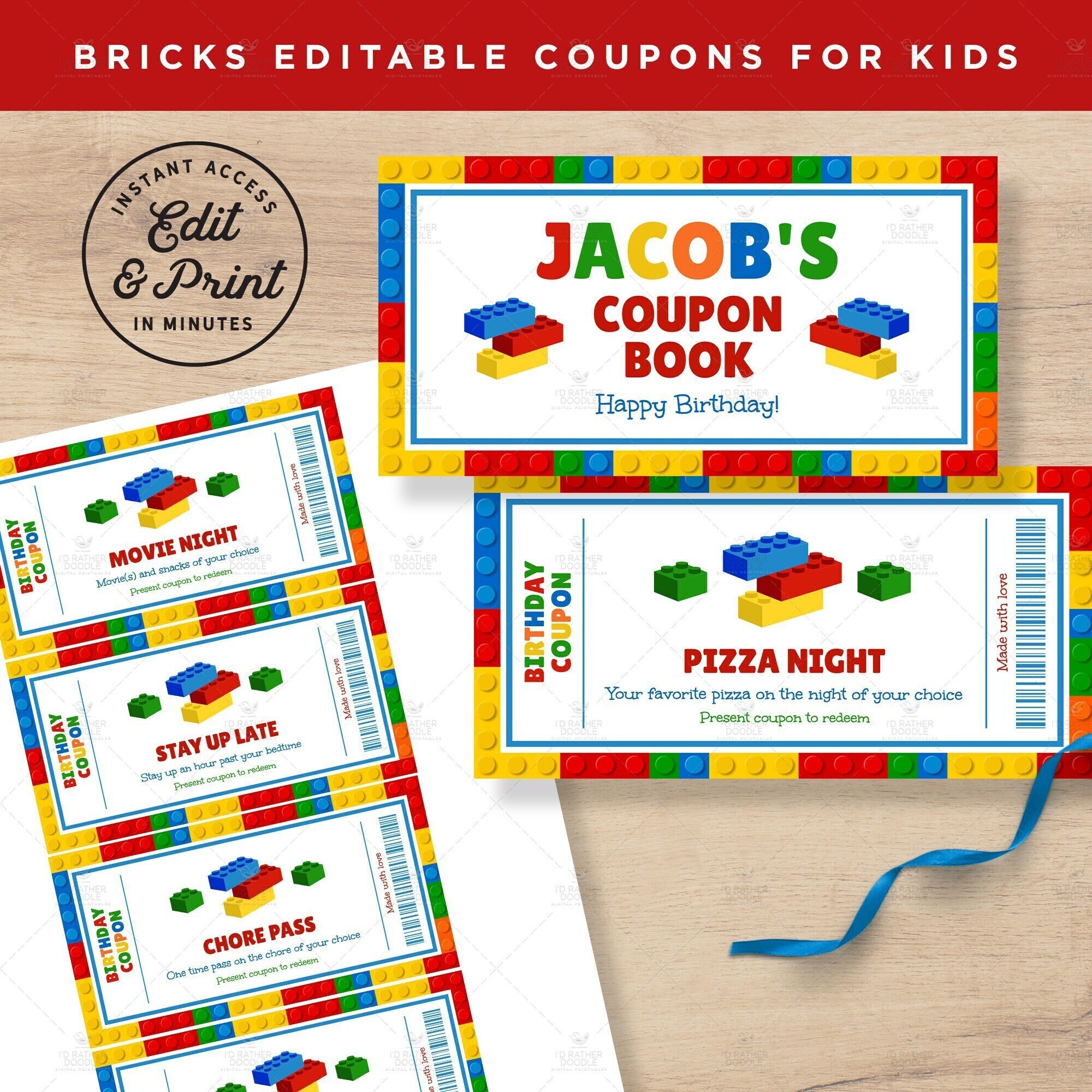 Buy Birthday Coupon Book for Kids Editable Building Blocks Birthday Coupons Bricks Birthday Coupons Instant Access Online in India Etsy