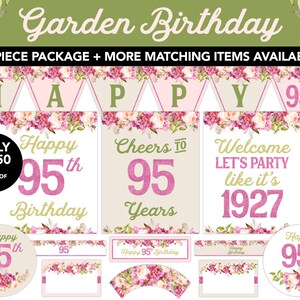 Boho Watercolor Garden 95th Birthday Decorations - 95th Birthday Decor Boho Watercolor Flowers - Printable Decor - 1927 Birthday Decor