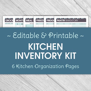 Printable Editable Kitchen Organization Kit - 6 Pages - Pantry, Fridge, Freezer Inventory, Meal Planning, Grocery List, Instant Download