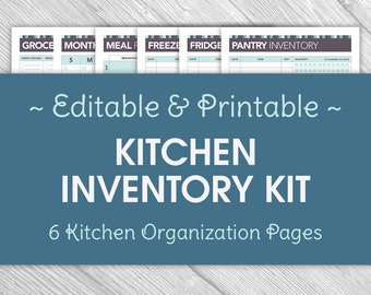 Printable Editable Kitchen Organization Kit - 6 Pages - Pantry, Fridge, Freezer Inventory, Meal Planning, Grocery List, Instant Download