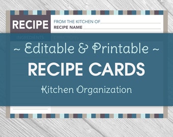 Printable Editable Kitchen Recipe Cards - Kitchen Organization, Kitchen Inventory, Pantry, Instant Download, squares