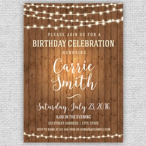 Rustic Birthday Invitation - Wood and Lights Invite - Rustic Wood ...