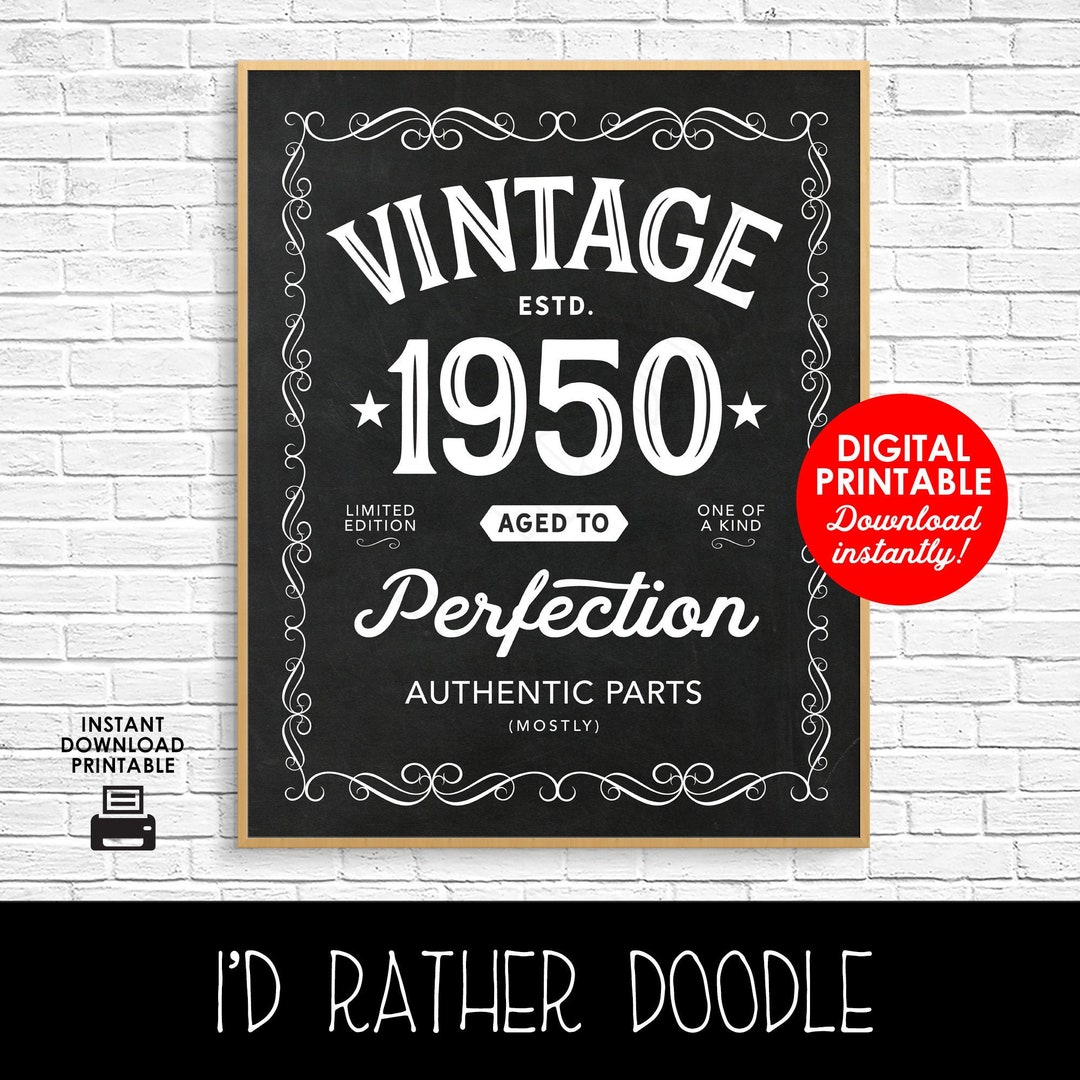 Aged to Perfection Sign - Vintage 1950 Chalkboard Sign - 1950 Sign ...