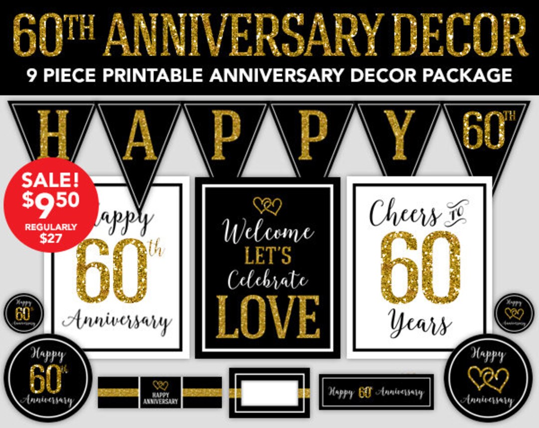 60th Anniversary Happy Anniversary Decorations 60th - Etsy