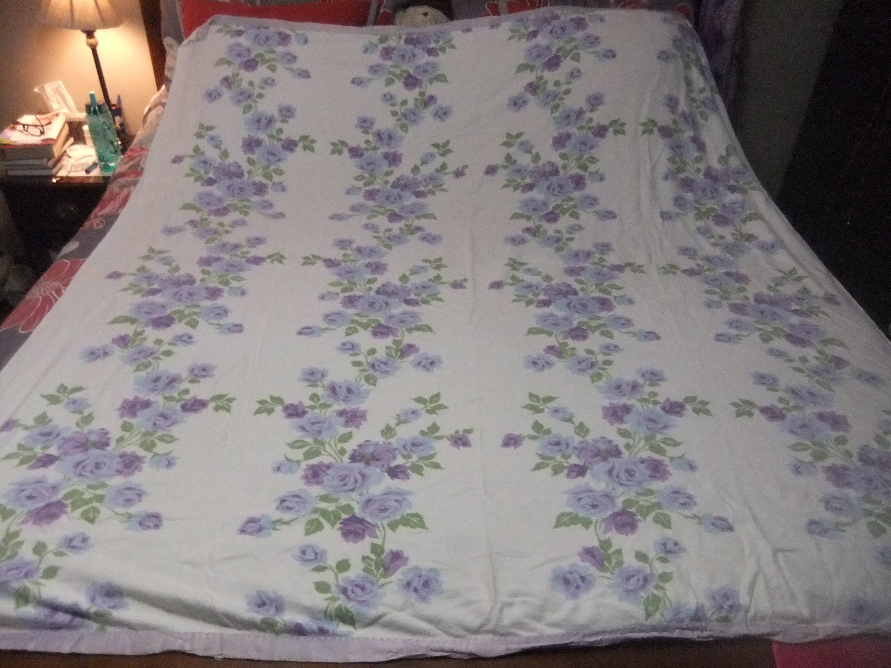 Vintage Floral Purple cotton Sheet BLANKET Etsy
