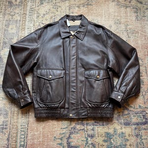 90s/2000's St.john's Bay Brown Leather Bomber Jacket - Etsy