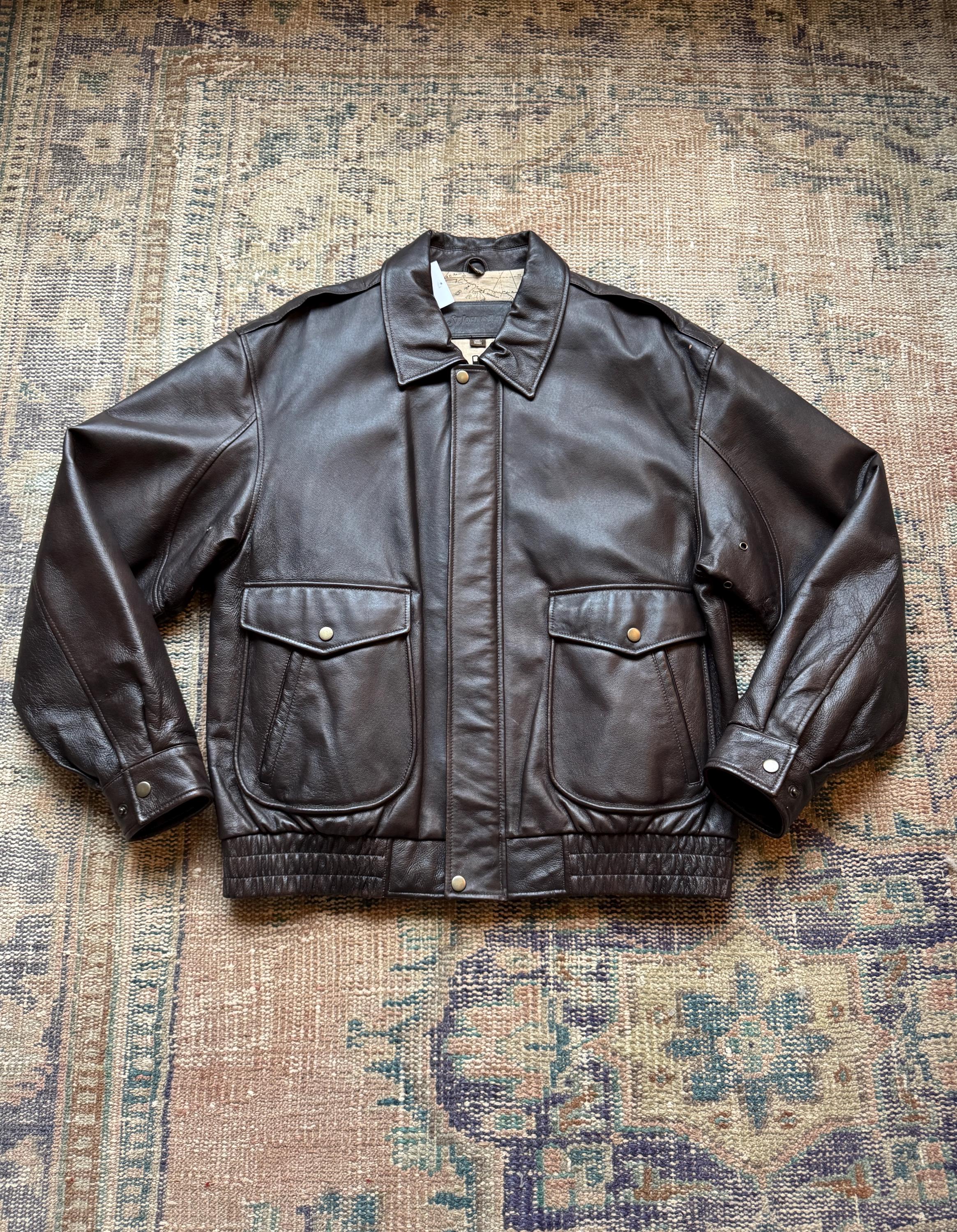90s/2000's St.john's Bay Brown Leather Bomber Jacket - Etsy