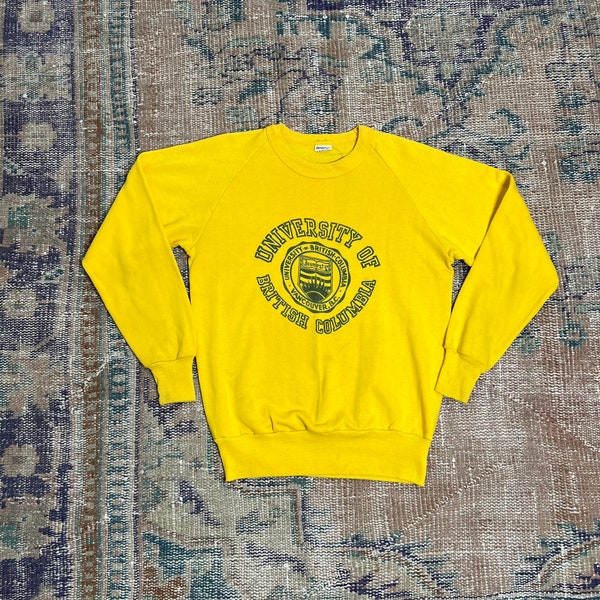 Sudadera vintage de manga raglán de la Universidad de Columbia Británica de los años 70/80