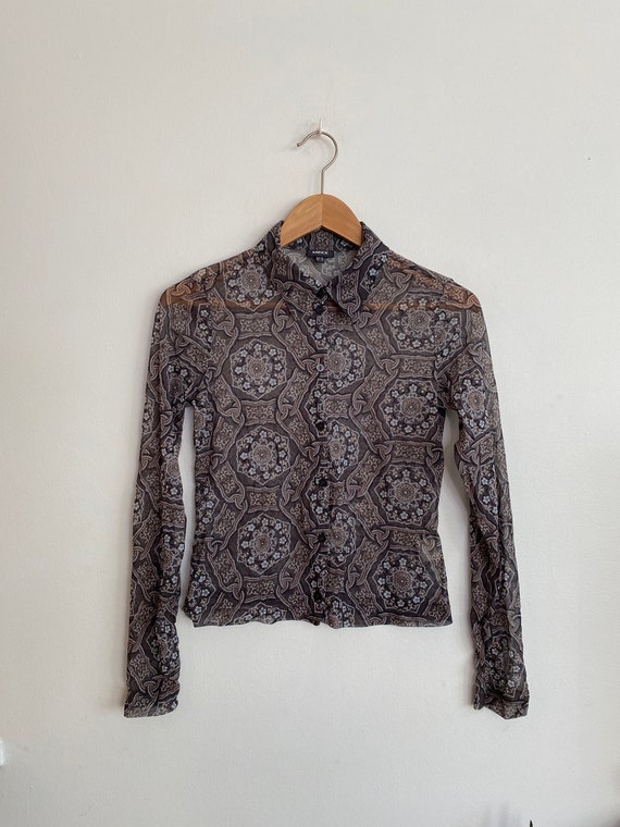 Vintage y2k mesh blouse with medallion motif size
