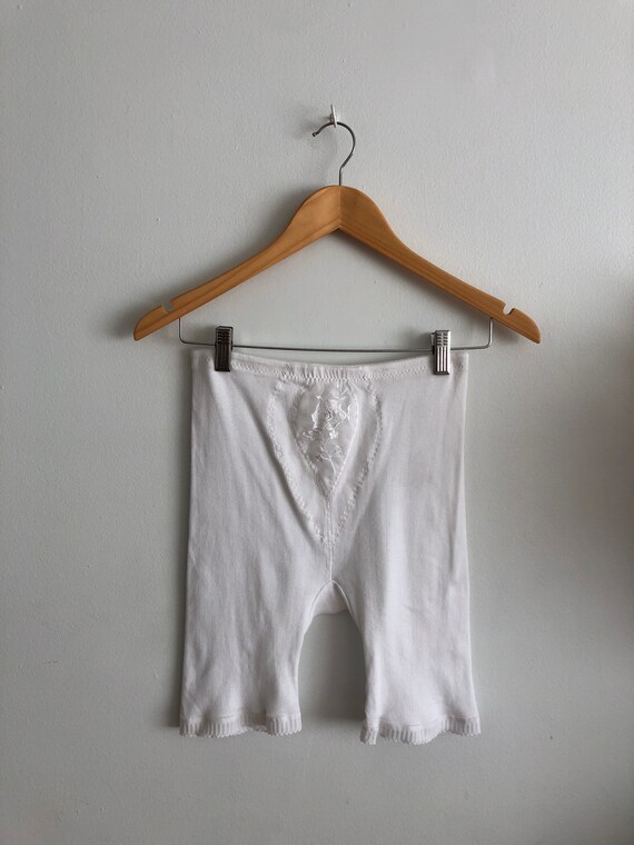 Vintage white cotton ribbed bike shorts long under