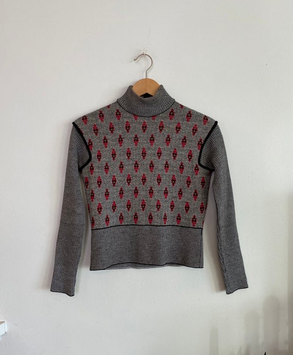 Vintage Tiki Knit 60s 70s knit mock neck sweater