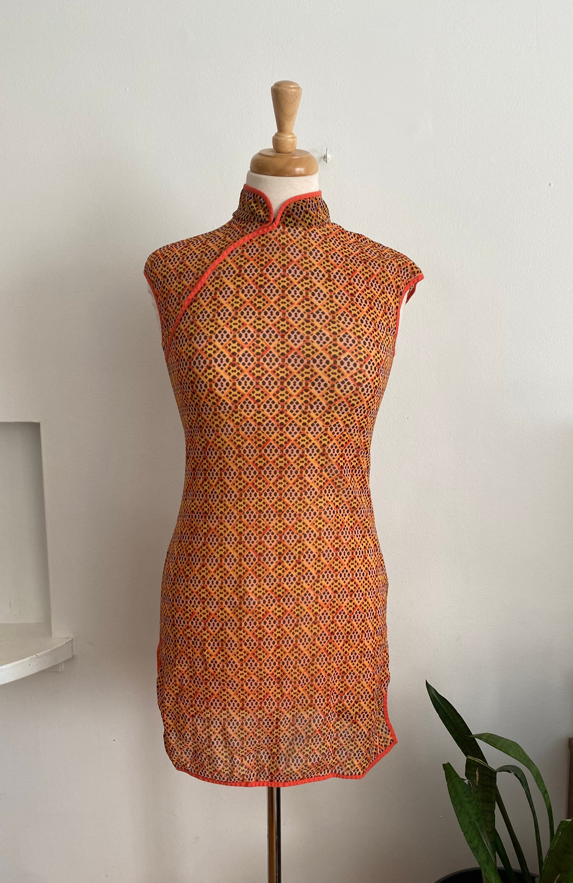 ワンピース Vivienne Tam MESH CHEONGSAM DRESS Vivienne Tam Vintage Abstract Chrysanthemum Print Cheongsam Style