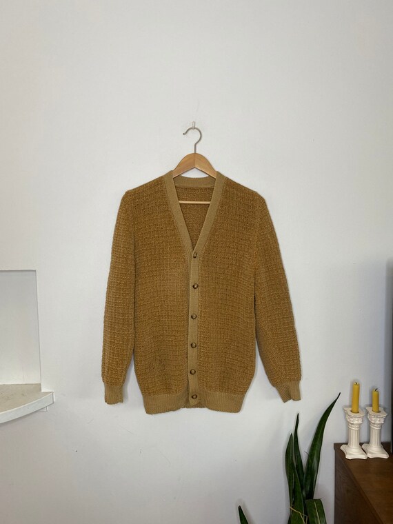Vintage men’s camel brown plush cardigan