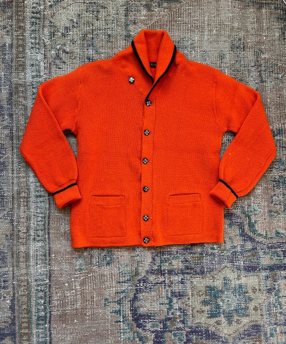 Vintage 70’s Pride of the West orange wool cardig… - image 1