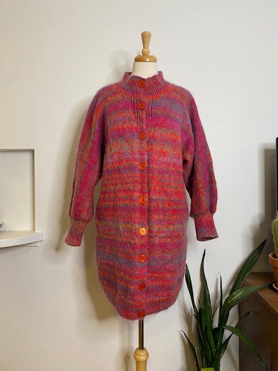 Vintage pink wool melange knit long cardigan sweat