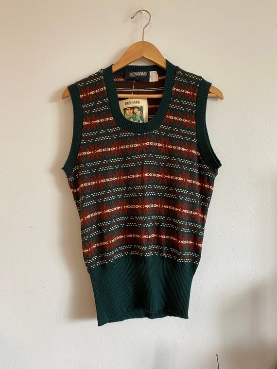 Vintage green and orange fair isle sweater vest