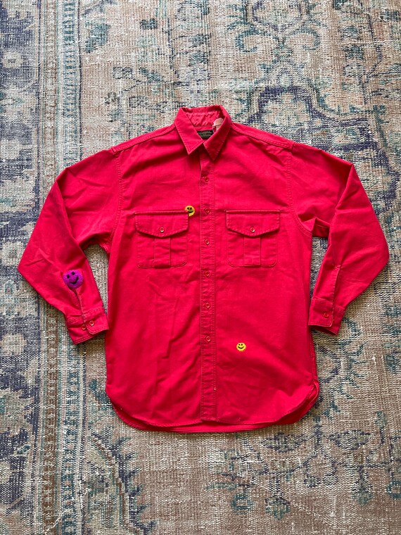 Vintage Eddie Bauer flannel shirt with felted smil