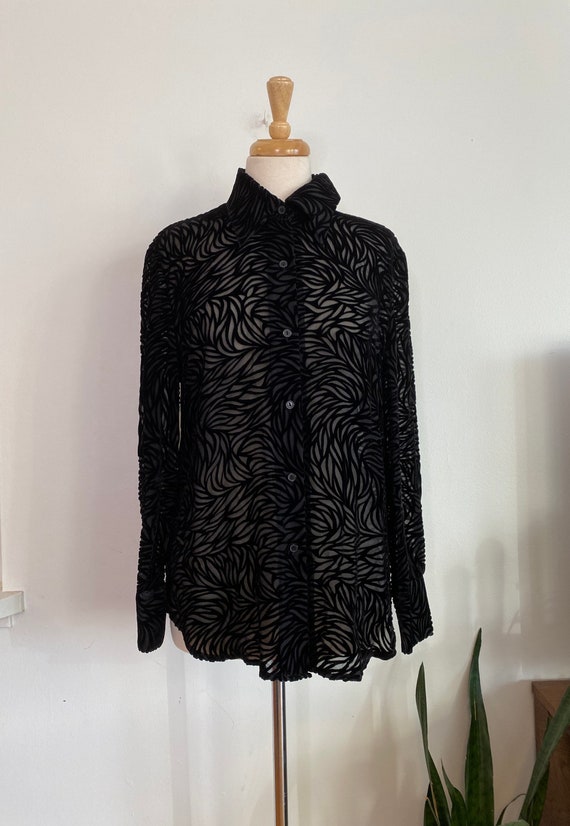 Vintage sheer silk and velvet black blouse