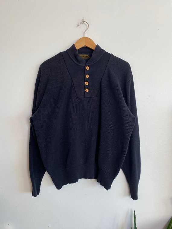 Vintage Eddie Bauer black cotton henley sweater si