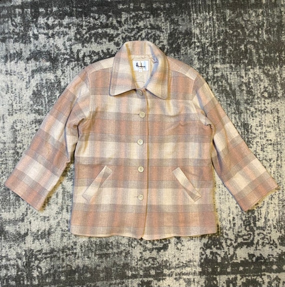 Vintage pink and beige plaid wool coat