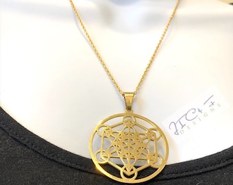 Collar Merkaba chapado en oro: colgante de geometría sagrada de acero inoxidable