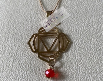 Collar de chakra raíz: cadena chapada en oro, cristal rojo, joyería de yoga Muladhara
