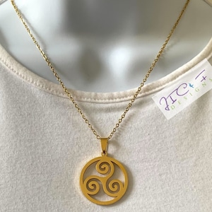 TRISKEL TRIQUETRA Gold Plated Stainless Steel  Necklace, Celtic Jewelry, Triquetra symbol-Ancient Celtic Symbol-Meditation Necklace- Yoga