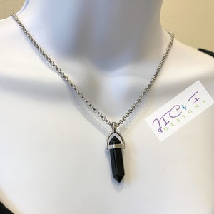 Obsidian (Natural) Yoga Necklace, 3mm 16 or 18 Inches long Stainless Steel Chain Necklace, Yoga Jewelry, Gemstone necklace, Healing Crystals