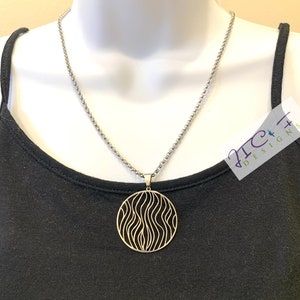 Round Stainless Steel Geometric Necklace-3mm Stainless steel rolo Chain-Sacred Geometry pendant, Yoga Lover Gift, Meditation Jewelry, unisex
