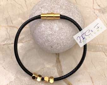 Pulsera de cordón de algodón encerado de 3 mm: cierre magnético chapado en oro, joyería de yoga