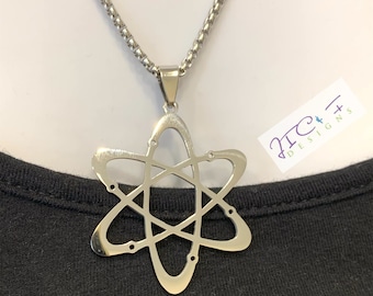 Stainless Steel Atom Necklace, Science Necklace-Scientist Necklace-Chemistry Necklace-Atom Jewelry-Science Jewelry.