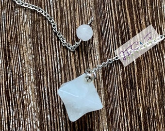 PENDULUM MERKABA Cristal Cuarzo Estrella Tallada Gema Meditación-2.5mm Cadena de Acero Inoxidable-Geometría Sagrada-Estrella de Piedras Preciosas.