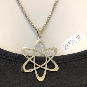 Stainless Steel Atom Necklace, Science Necklace-Scientist Necklace-Chemistry Necklace-Atom Jewelry-Science Jewelry.