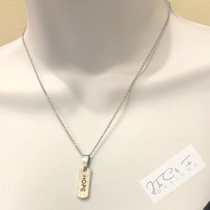HOPE INSPIRATION  MESSAGE Tag Symbols Antique Silver Charm Necklace-1.5mm 16 inches Stainless steel Chain-Hope Necklace-Inspiring Necklace.