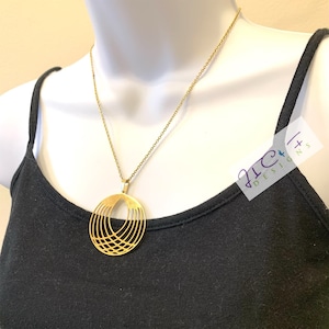 Round Stainless Steel Torus, Spiral Torus Vortex Necklace, Gold Plated Sacred Geometry pendant, Yoga Lover Gift, Meditation Jewelry, unisex