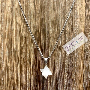 MERKABA Crystal Quartz  Star Carved Gemstone Meditation Necklace-3mm Stainless Steel Rolo Chain-Sacred Geometry Necklace-Gemstone Star.