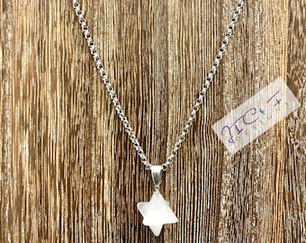 MERKABA Crystal Quartz  Star Carved Gemstone Meditation Necklace-3mm Stainless Steel Rolo Chain-Sacred Geometry Necklace-Gemstone Star.