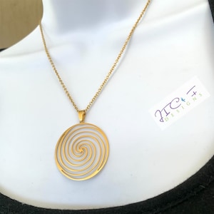 Round Stainless Steel Torus, Spiral Torus Vortex Necklace, Gold Plated Sacred Geometry pendant, Yoga Lover Gift, Meditation Jewelry, unisex