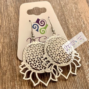 FLOWER of LIFE LOTUS Silver PlatedEarrings-Lotus Flower Pendant-Sacred Geometry Tantra Gift