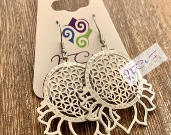 FLOR DE LA VIDA LOTO PlateadoArrados-Colgante de Flor de Loto-Geometría Sagrada Tantra Regalo