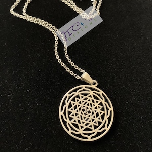 Round Stainless Steel Sri Yantra, Sri Yantra Necklace, Sacred Geometry pendant, Yoger Gift, Yoga Lover Gift, Meditation Pendant Necklace