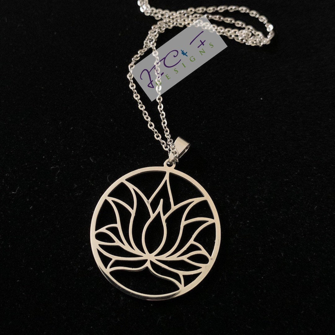 Round Stainless Steel Lotus Flower, Lotus Necklace, Sacred Geometry