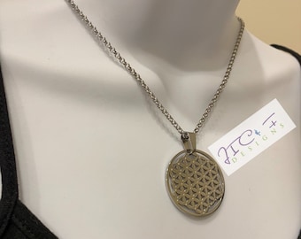 Flower of Life Necklace: Stainless Steel Rolo Chain, Sacred Geometry Pendant