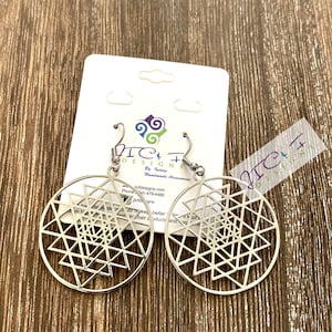 Sri Yantra Silver Color Plated Earrings-Shri Yantra Pendant-Sacred Geometry Tantra Gift